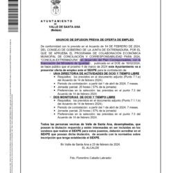 ANUNCIO DE DIFUSION PREVIA DE OFERTA DE EMPLEO