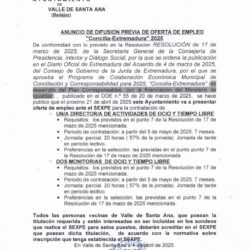 ANUNCIO DE DIFUSION PREVIA DE OFERTA DE EMPLEO “CONCILIA EXTREMADURA”2025